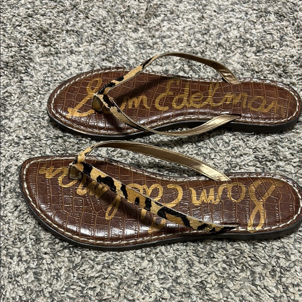 Sam Edelman Gold and Brown Leather Sandals